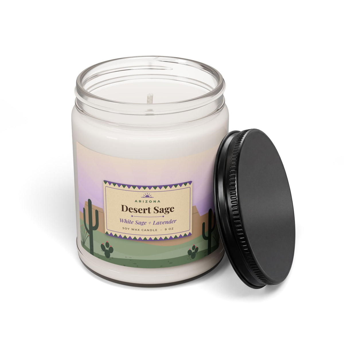 Desert Sage Candle – White Sage & Lavender Arizona Soy Candle 9oz — back view