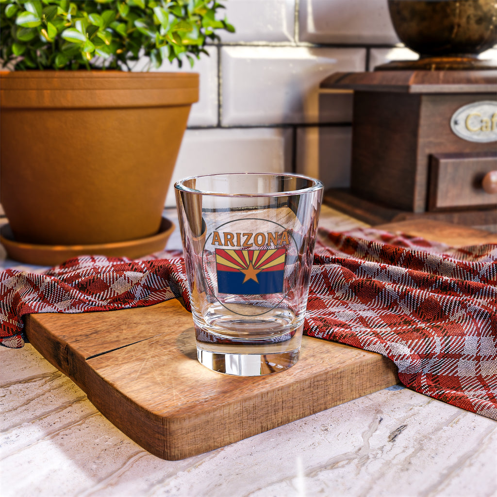Arizona State Flag Shot Glass — 1.5oz Souvenir Shooter — full design view
