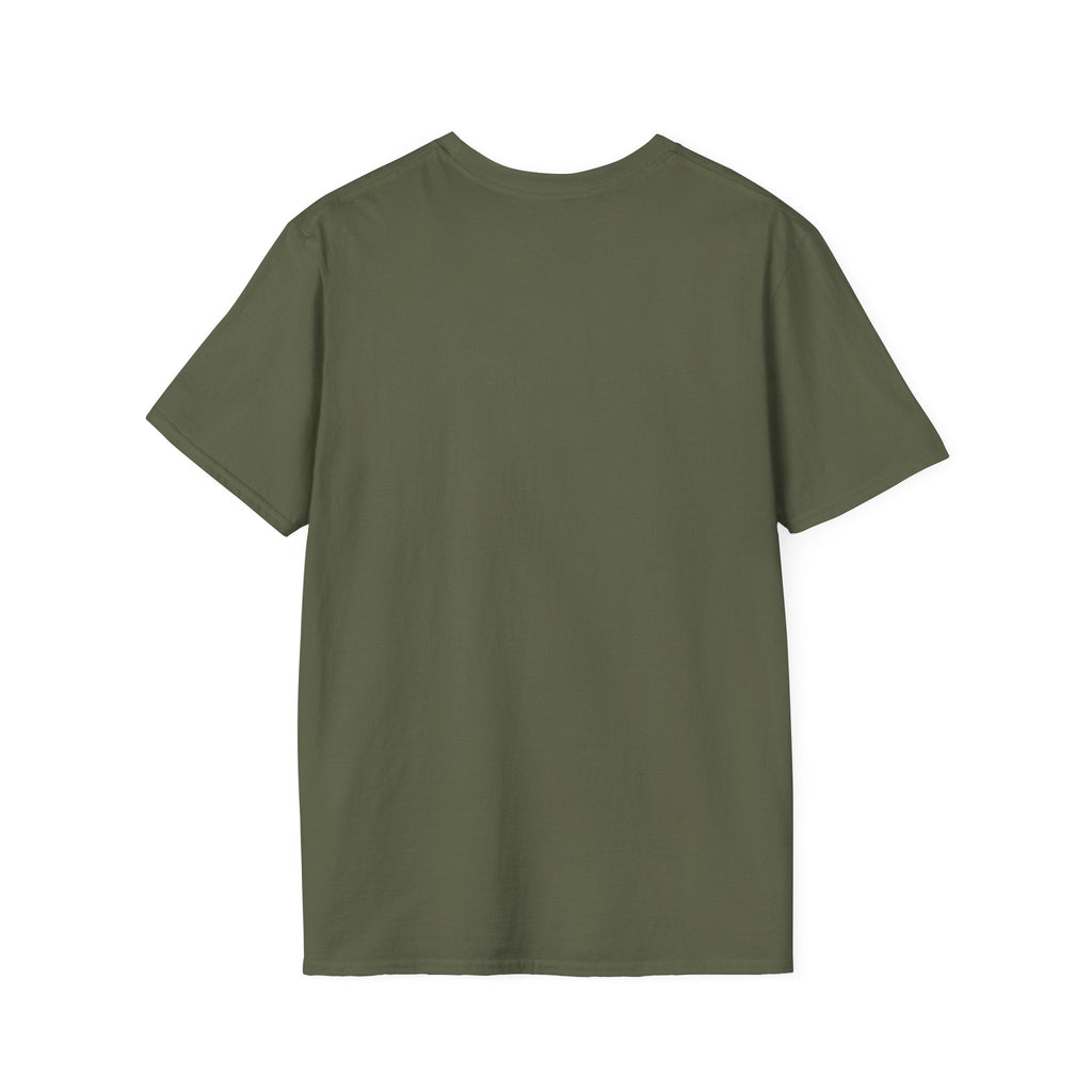 Back view of a unisex softstyle t-shirt in olive green, perfect for casual and semi-formal occasions.