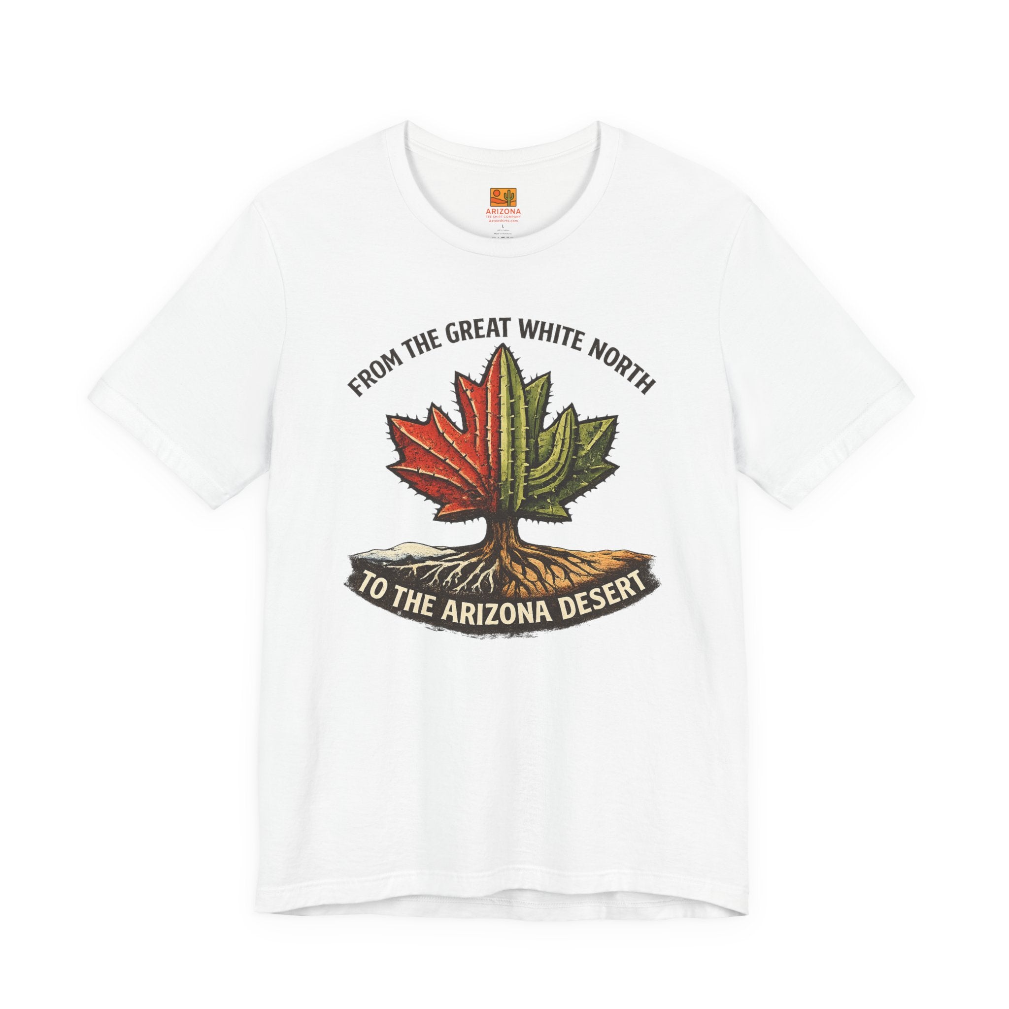 Canada to Arizona Travel Tee — "From the Great White North to the Arizona Desert" — back view 2
