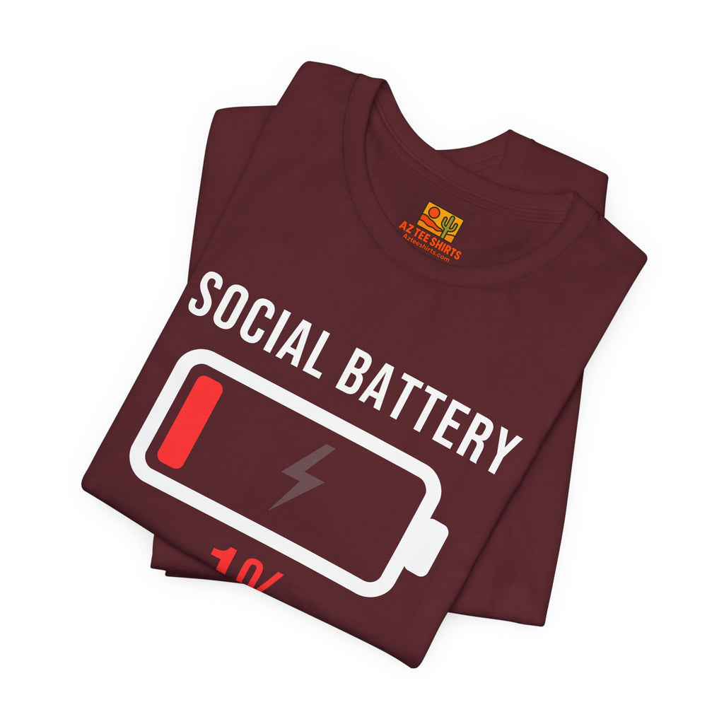 Social Battery 1% T-Shirt – Funny Introvert Low Battery Graphic Tee