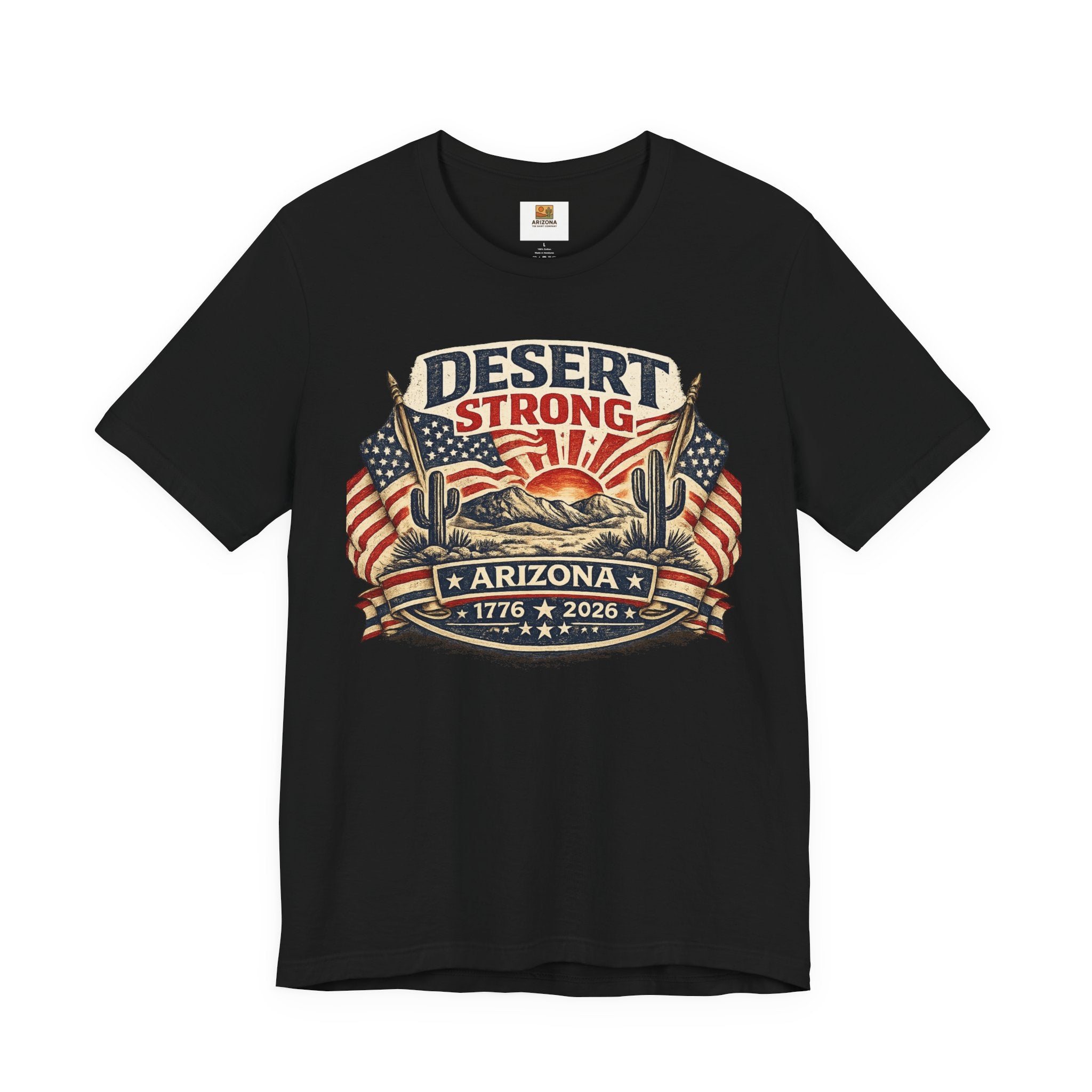 Desert Strong Arizona Tee — Patriotic Flag & Cactus Vintage Graphic Shirt