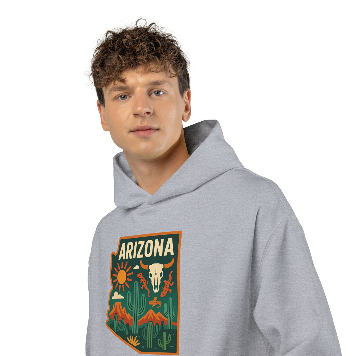 Arizona Desert Hoodie — State Outline Badge Pullover — lifestyle view