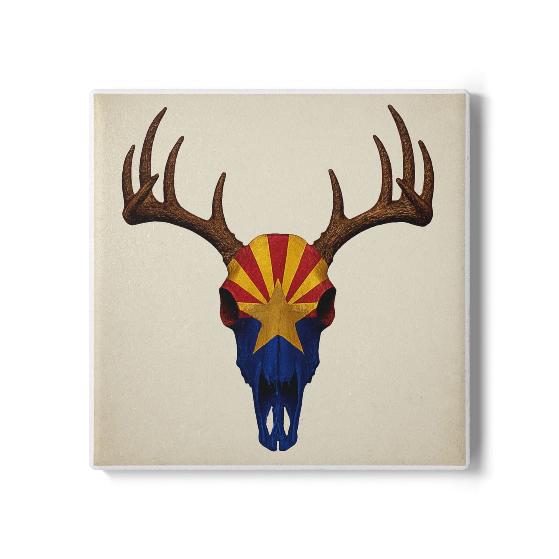 Arizona Skull Design Ceramic Coaster - Unique Rustic Drinkware for Home Decor Printify