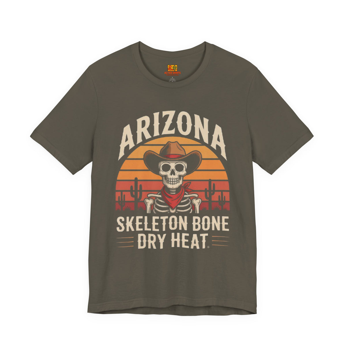 "Skeleton Bone Dry Heat" T-Shirt — Arizona Desert Humor Tee — back view