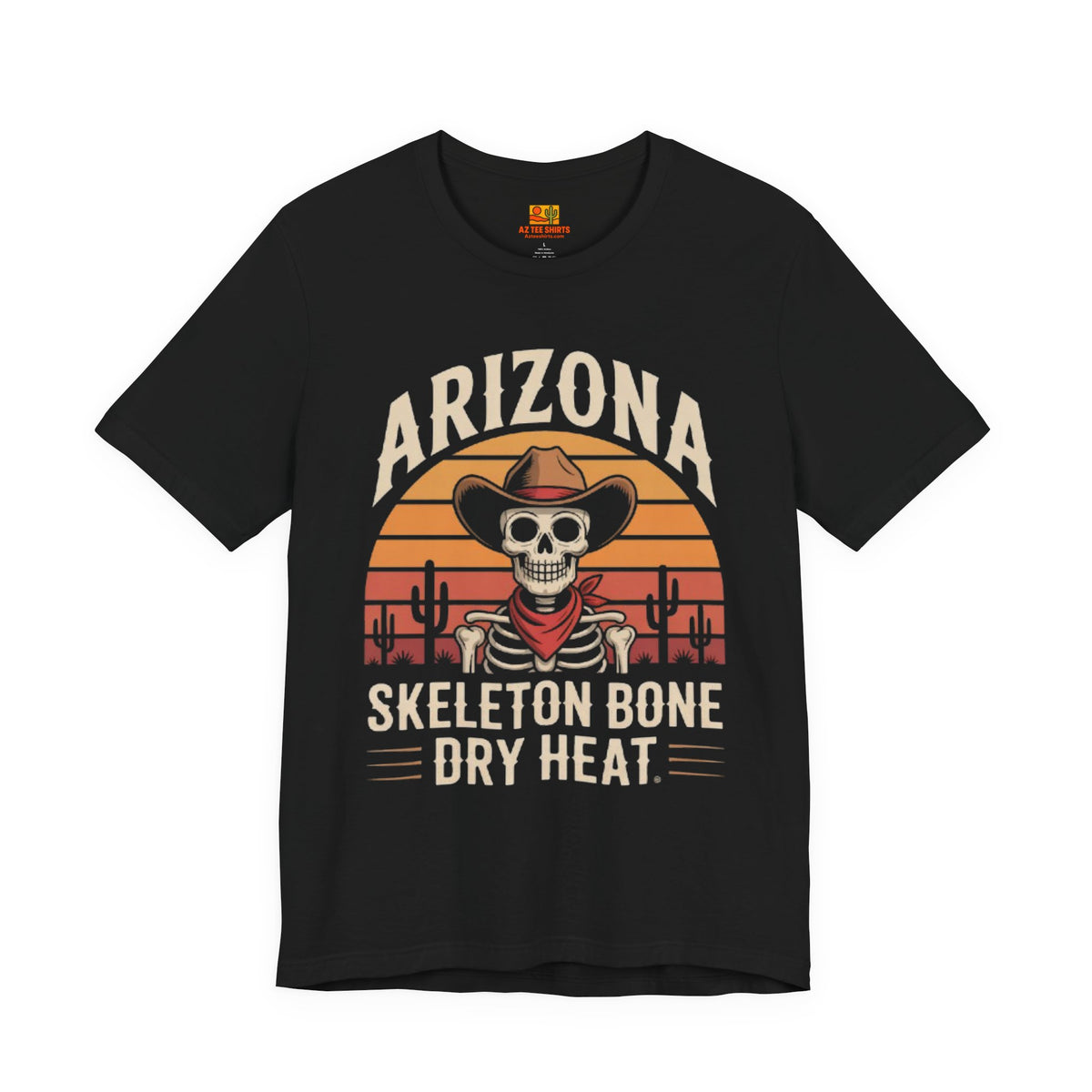 "Skeleton Bone Dry Heat" T-Shirt — Arizona Desert Humor Tee — detail view 2