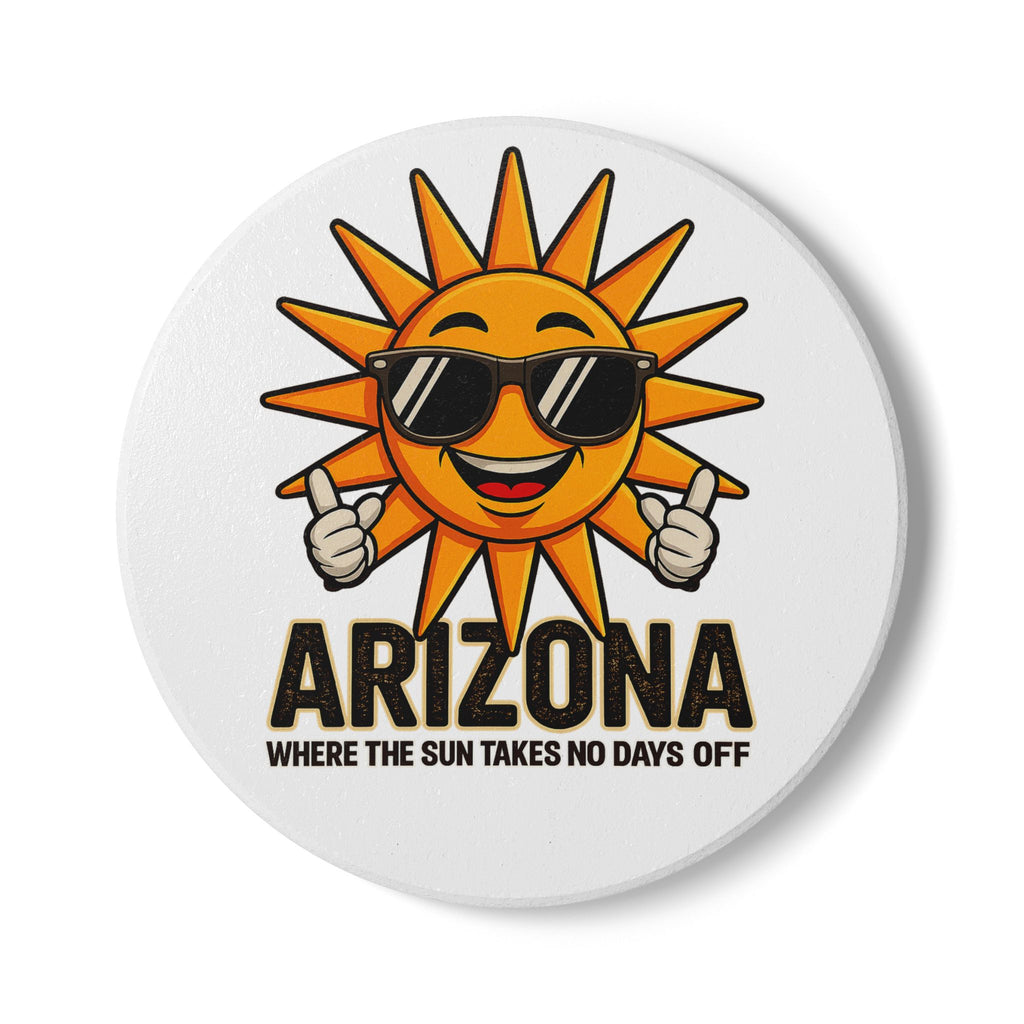 Arizona Sunny Logo Ceramic Coaster — "Where the Sun Takes No Days Off"