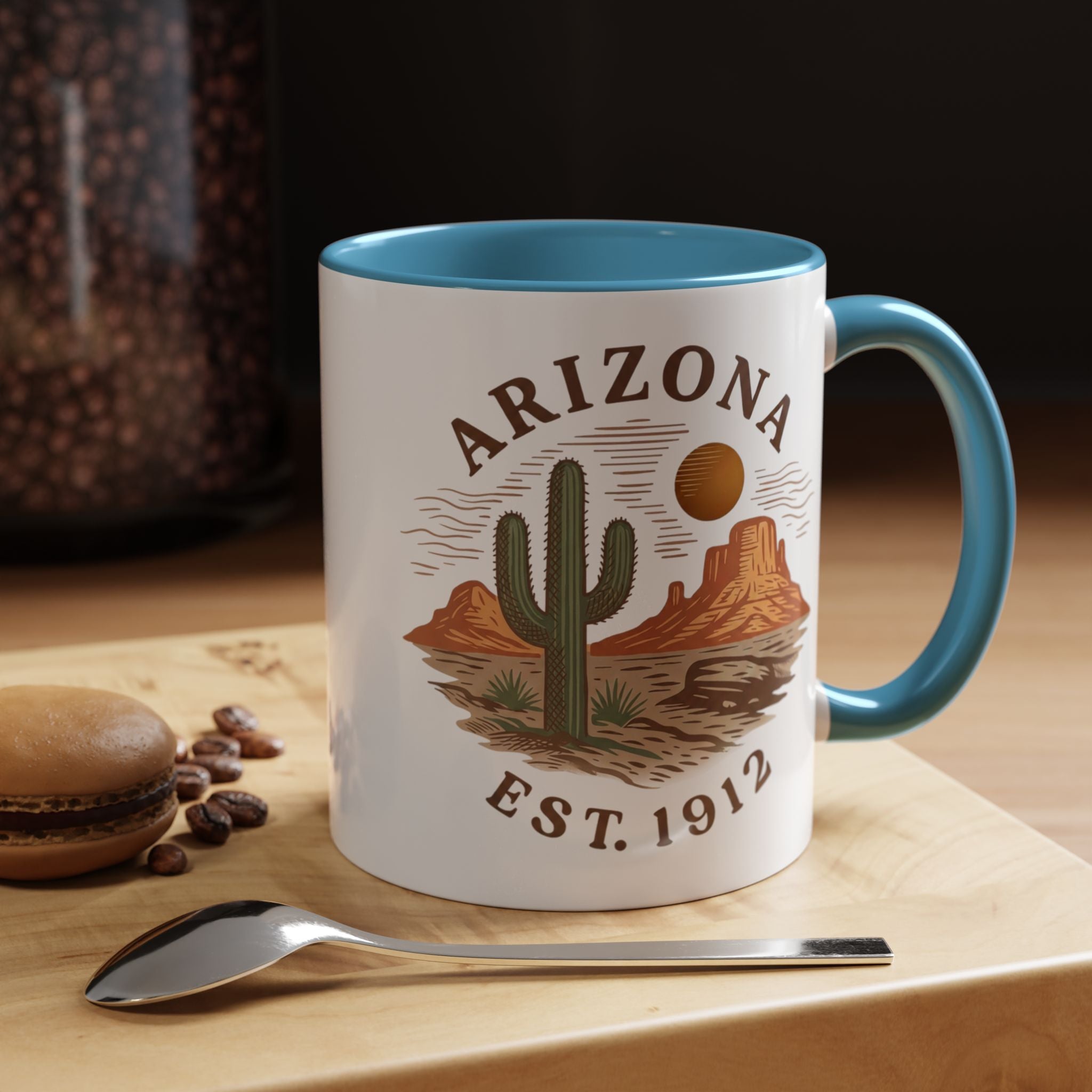 Arizona Desert Coffee Mug – ‘Arizona Est. 1912’ Accent Ceramic Mug (11/15oz) — lifestyle view