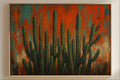 Southwest Blaze abstract cactus painting in orange and turquoise
