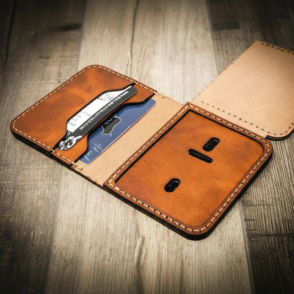 Minimalist leather badge wallet, view 11