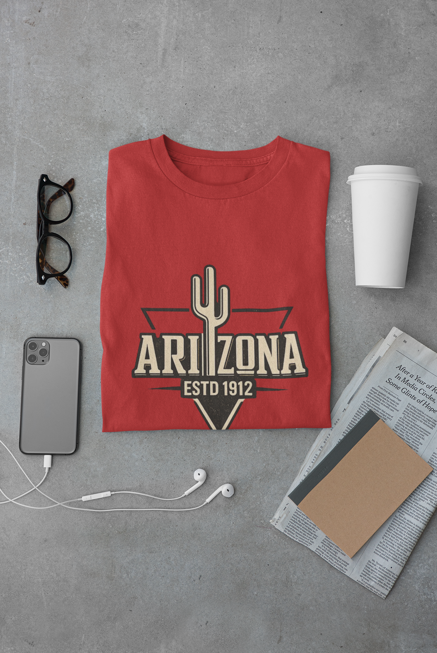 Arizona Cactus Vintage Logo Tee — ESTD 1912 Desert Graphic T-Shirt