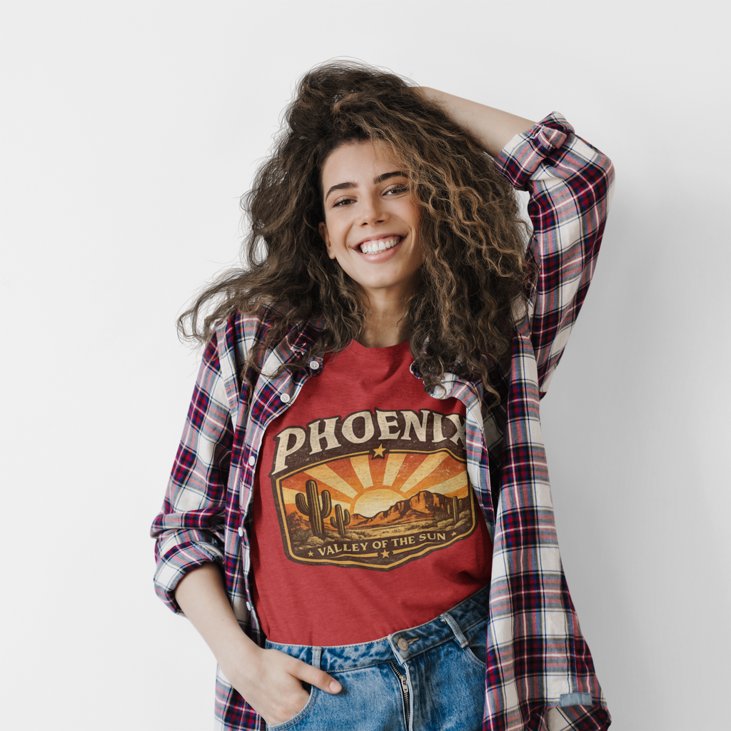 Phoenix Valley of the Sun Tee — Vintage Desert Sunset T-Shirt — detail view
