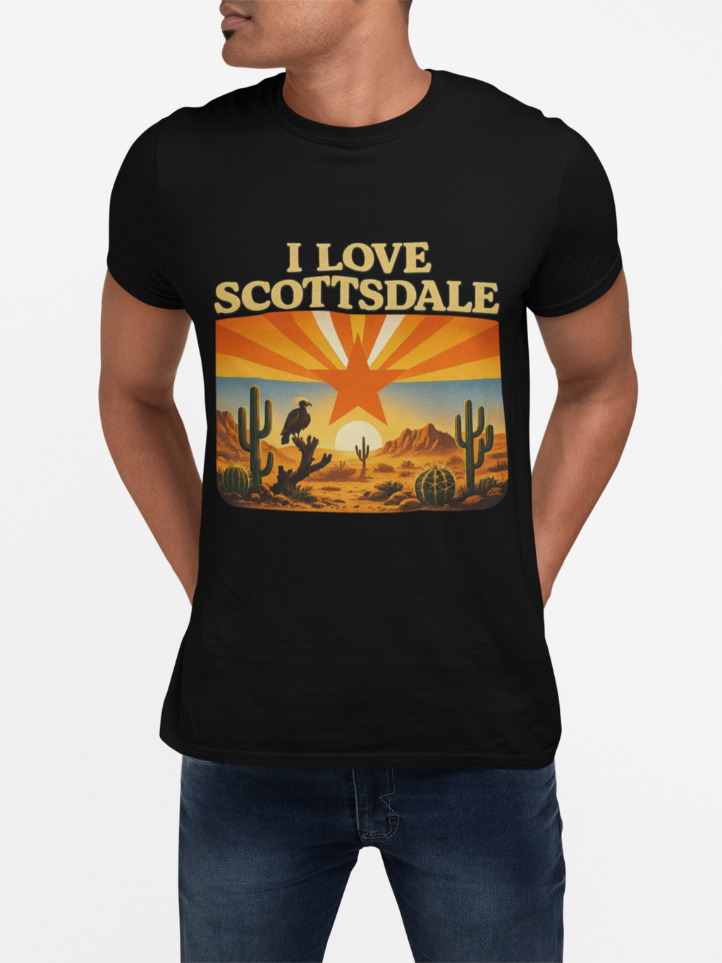 Scottsdale Desert Retro T-Shirt — "I Love Scottsdale" Vintage Tee — detail view
