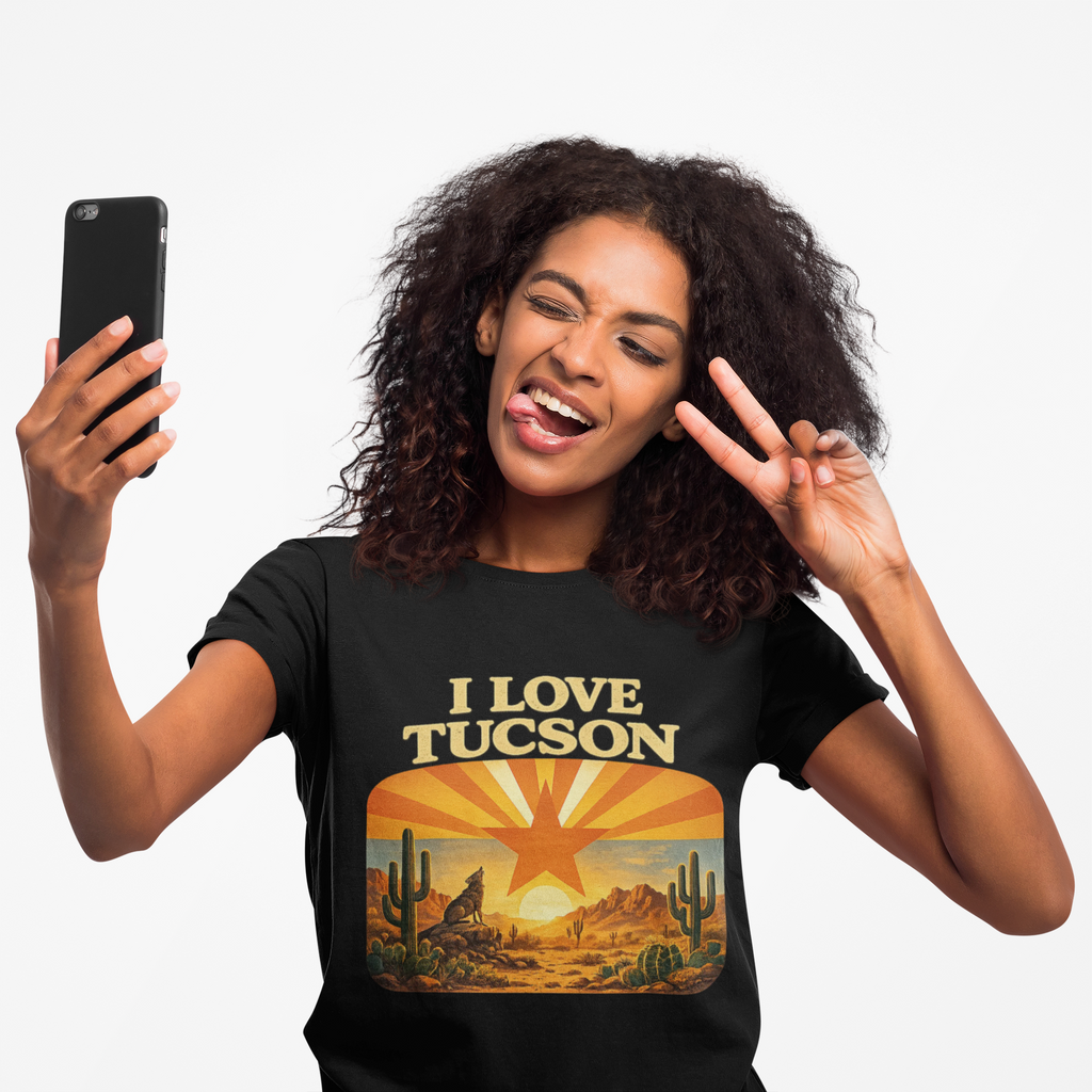 I Love Tucson Sunset Vintage Desert Cactus T‑Shirt — detail view