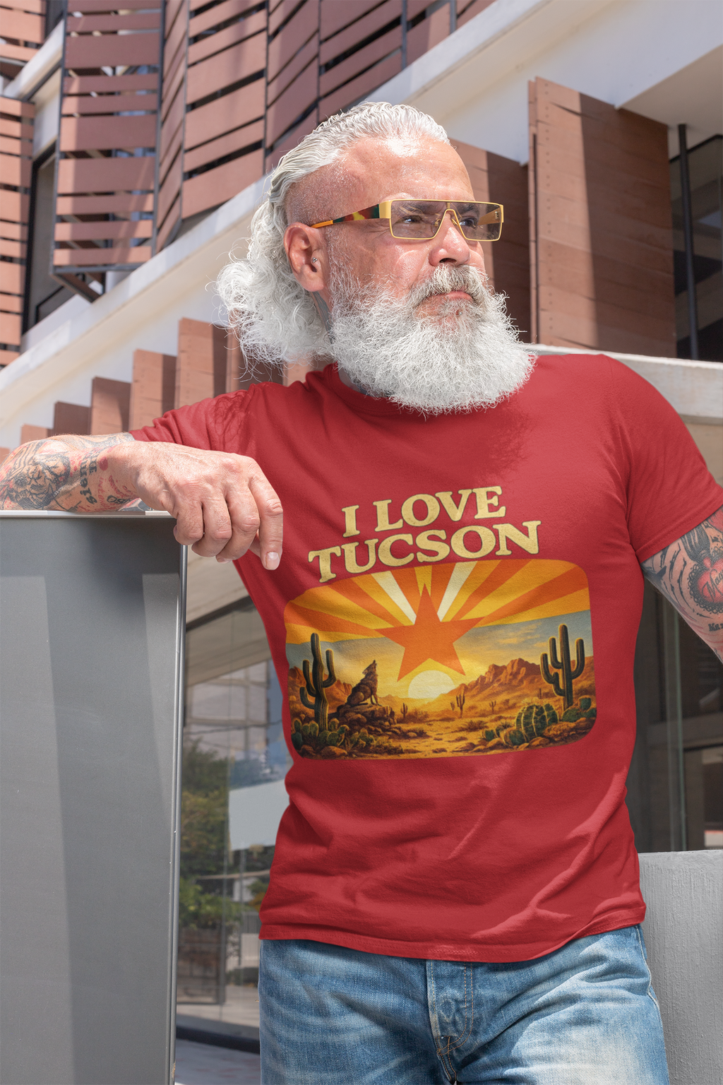 I Love Tucson Sunset Vintage Desert Cactus T‑Shirt — side view