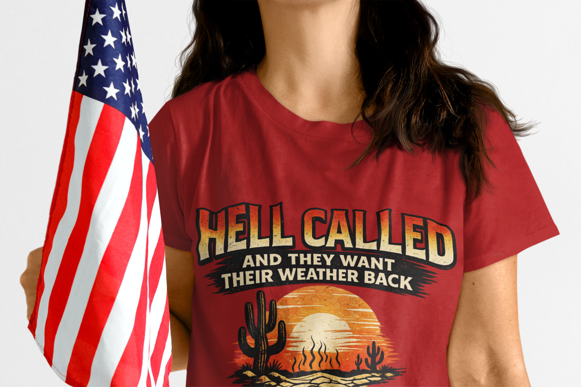 Hell Called Sunset T-Shirt — "Hell Called and They Want Their Weather Back" Desert Graphic Tee — detail view