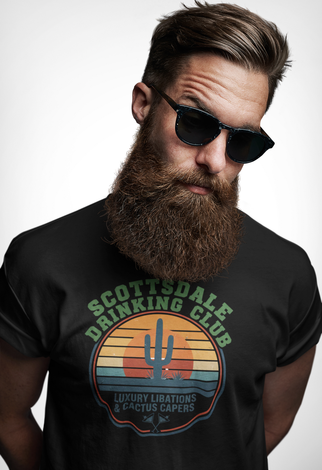 Scottsdale Drinking Club Retro Cactus Sunset Tee — back view