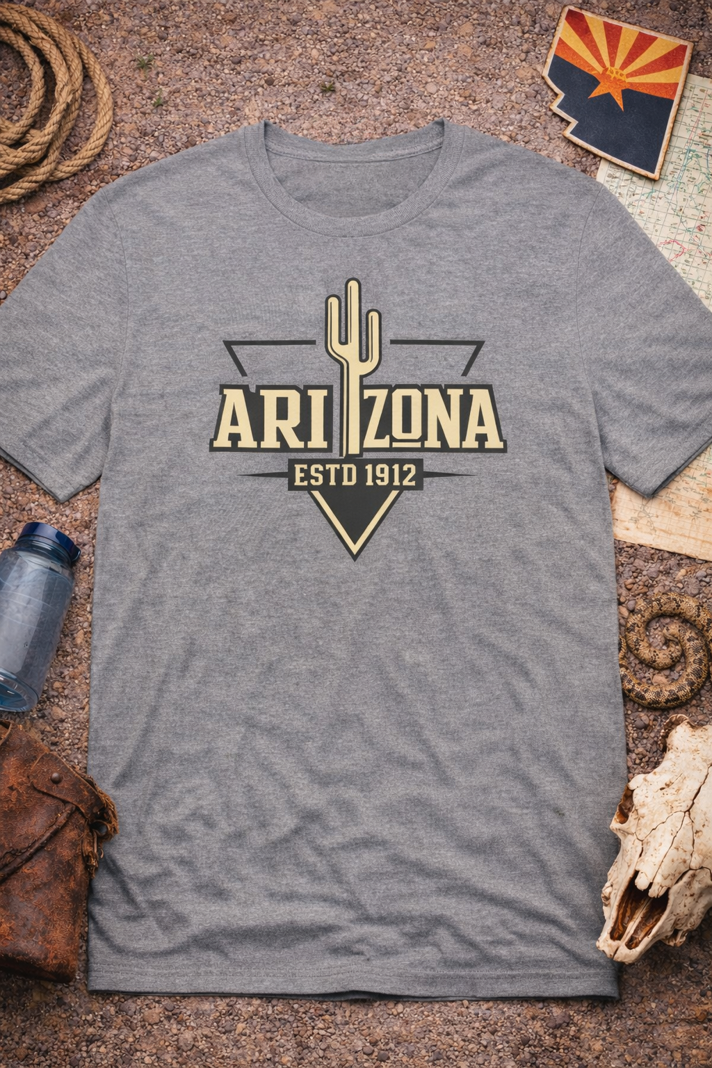 Arizona Cactus Vintage Logo Tee — ESTD 1912 Desert Graphic T-Shirt — front view