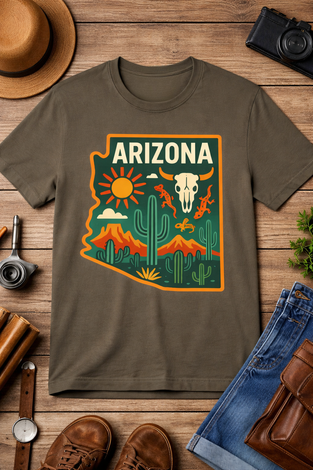 Cactus, Skull & Sunset T‑Shirt — front view