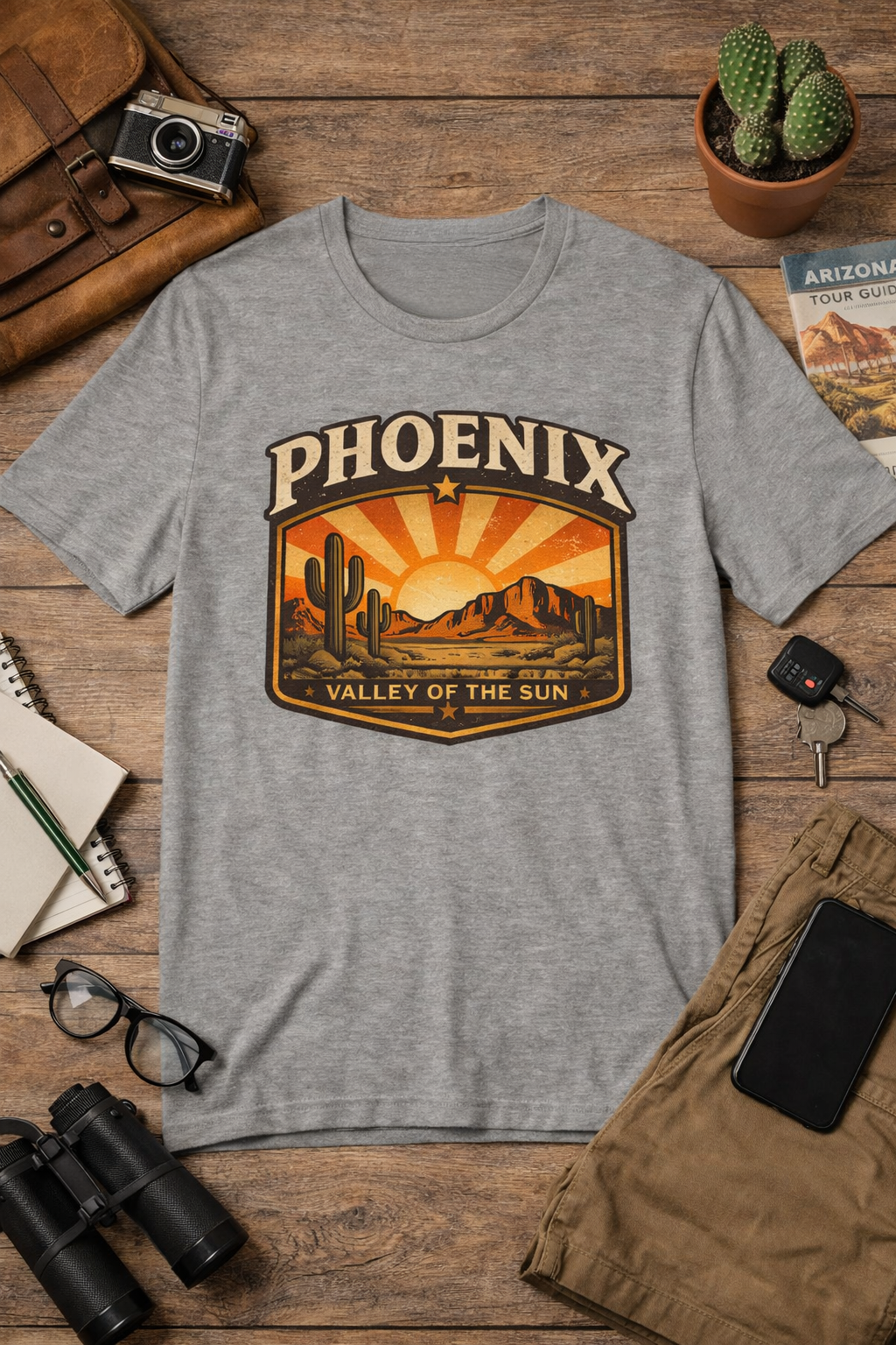 Phoenix Valley of the Sun Tee — Vintage Desert Sunset T-Shirt — front view