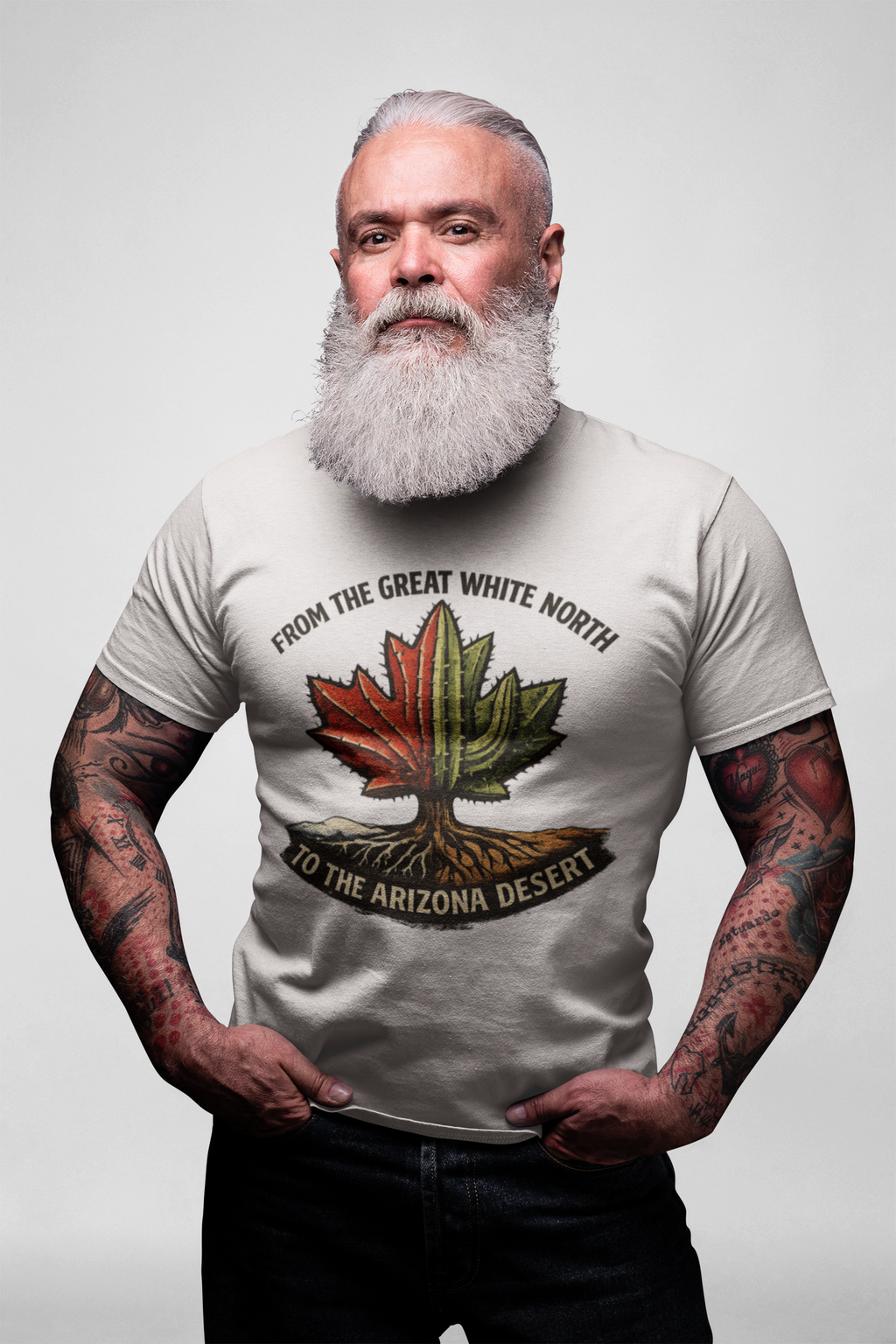 Canada to Arizona Travel Tee — "From the Great White North to the Arizona Desert" — back view
