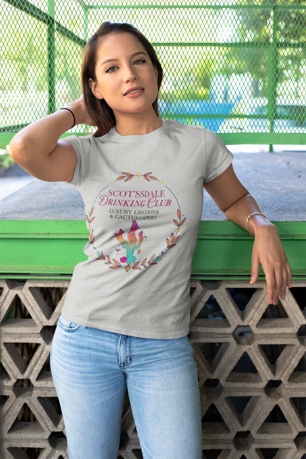 Scottsdale Drinking Club Tee — Cactus & Cocktail Graphic T-Shirt — detail view