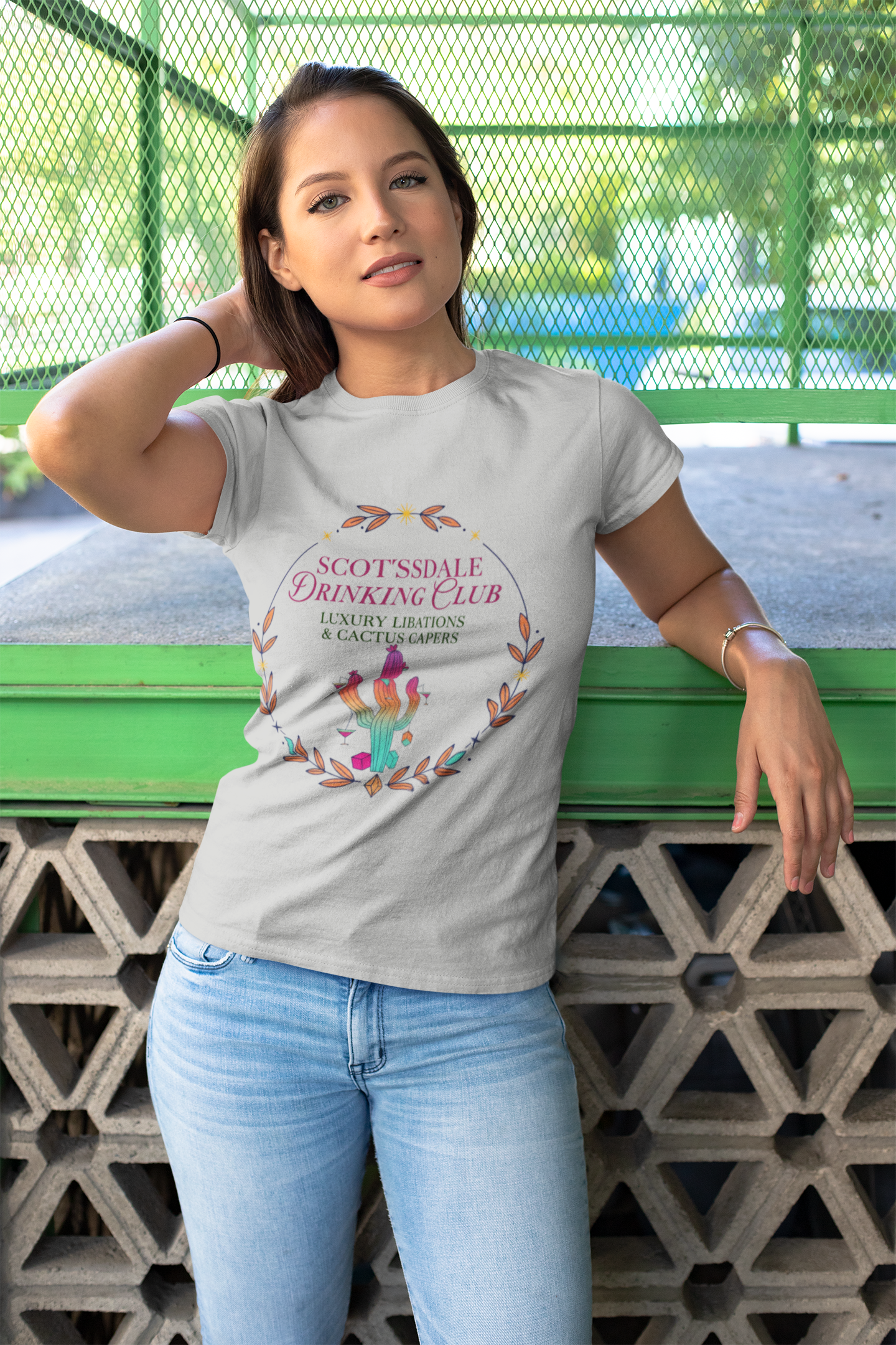 Scottsdale Drinking Club Tee — Cactus & Cocktail Graphic T-Shirt — detail view