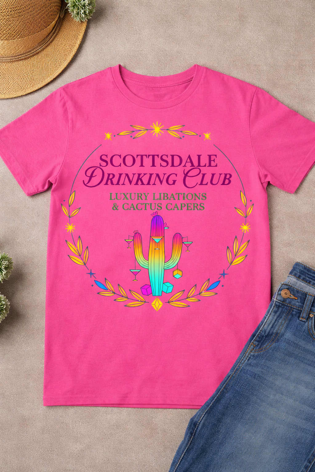 Scottsdale Drinking Club Tee — Cactus & Cocktail Graphic T-Shirt — front view