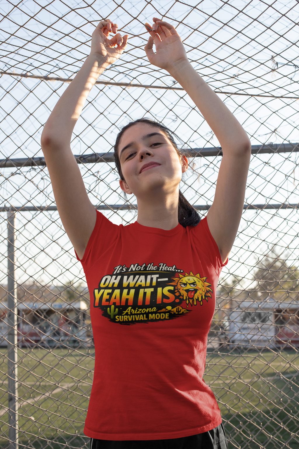 Arizona Heat T‑Shirt – "It’s Not the Heat… Oh Wait — Yeah It Is" Survival Mode Tee — side view