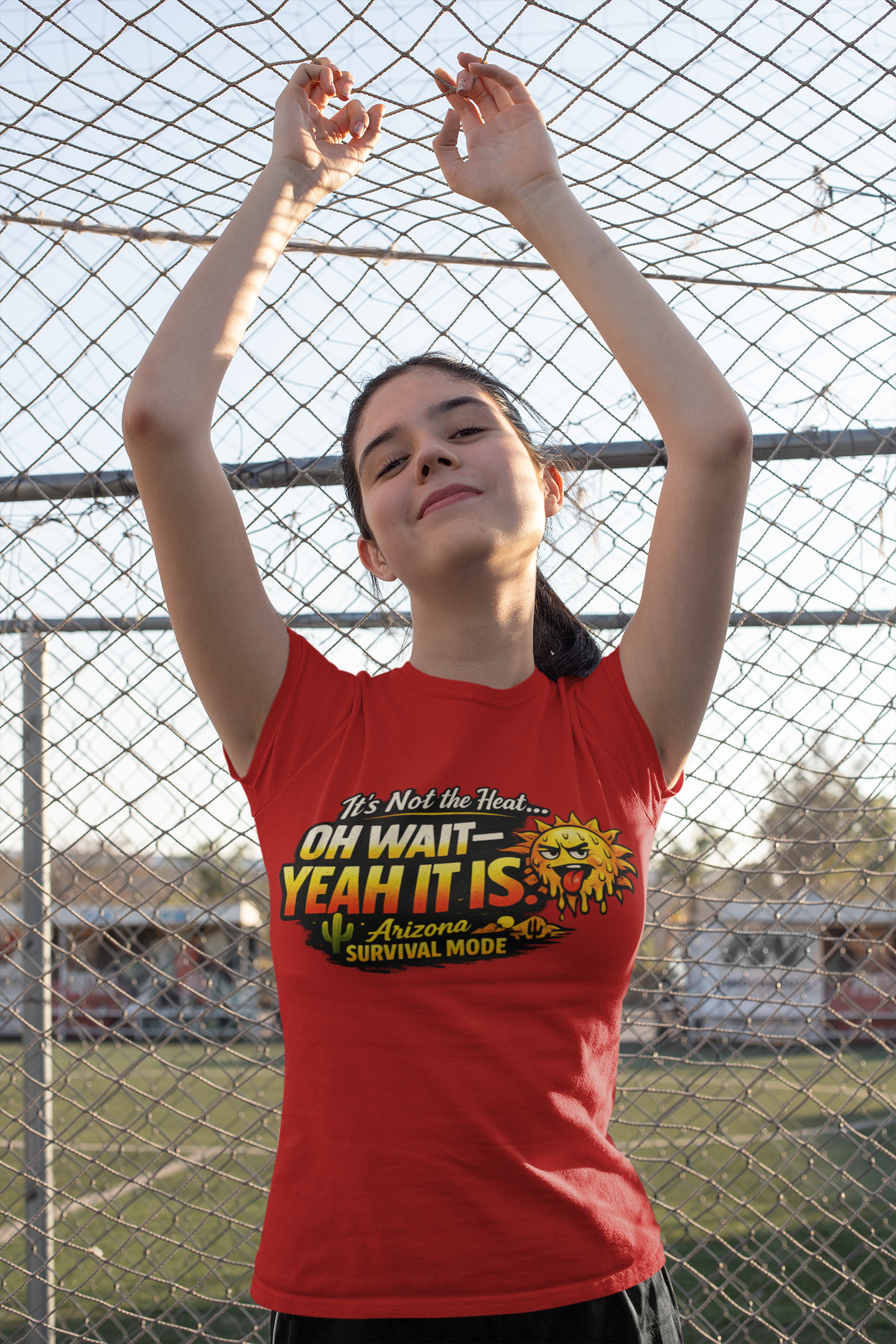 Arizona Heat T‑Shirt – "It’s Not the Heat… Oh Wait — Yeah It Is" Survival Mode Tee — side view