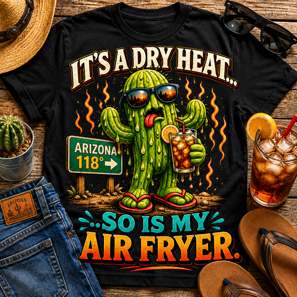 Funny Cactus 'It's a Dry Heat... So Is My Air Fryer' T-Shirt — front view