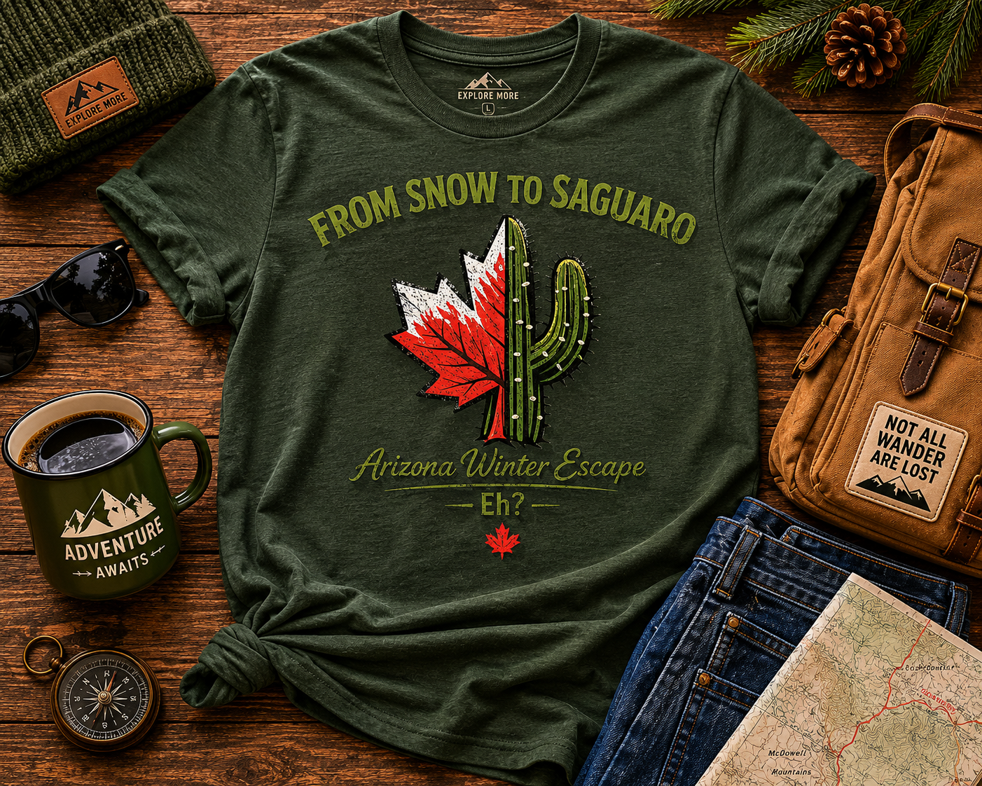 Arizona Winter Escape Tee — "From Snow to Saguaro" — front view
