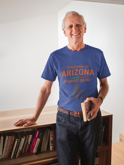 Arizona 'Hydrate or Die' Tee — Welcome to Arizona Desert Skeleton T-Shirt — back view