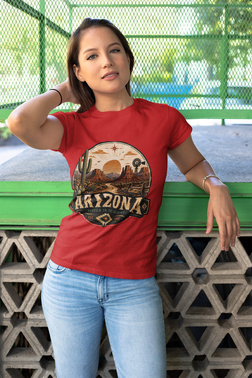Arizona Desert Tee — Retro Sunset Cactus Arizona T-Shirt — back view