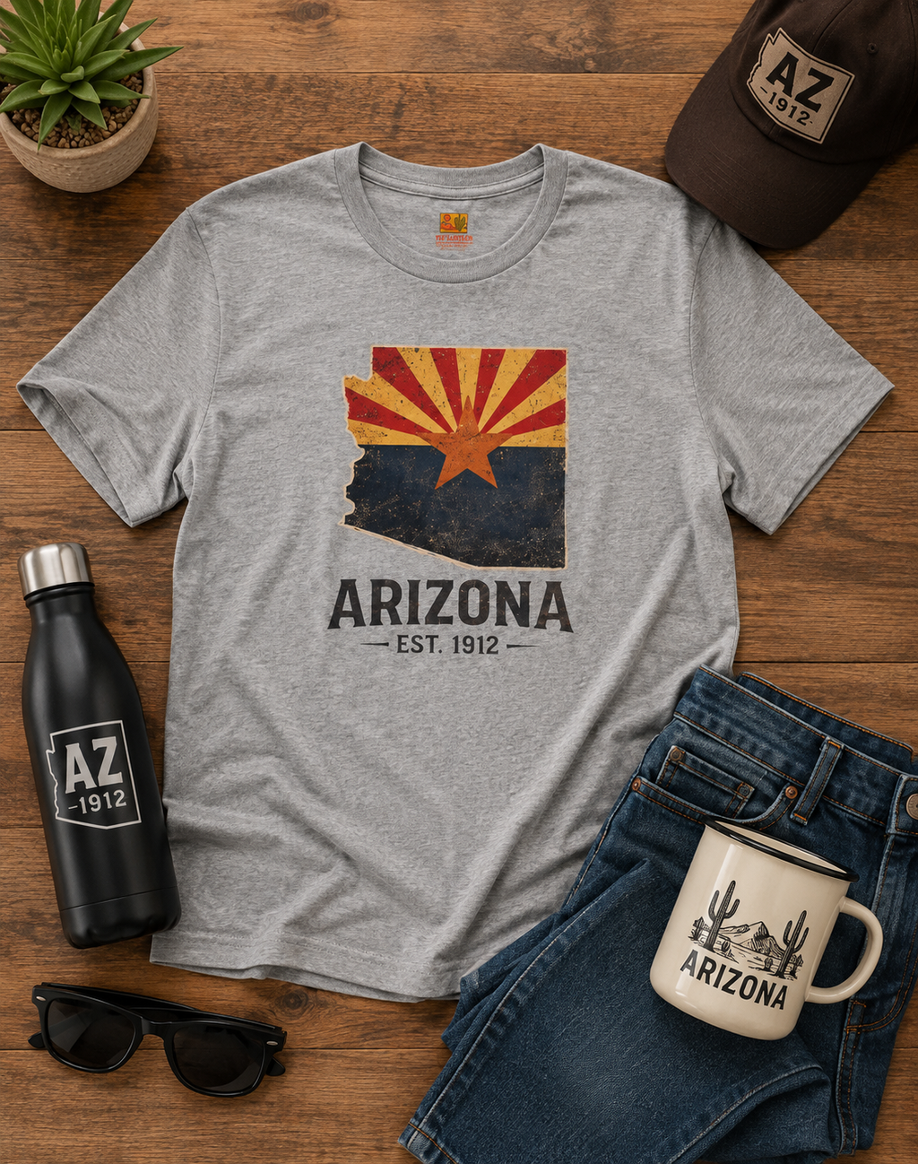 Arizona State Flag T-Shirt – Vintage 'Arizona EST. 1912' Graphic Tee — front view