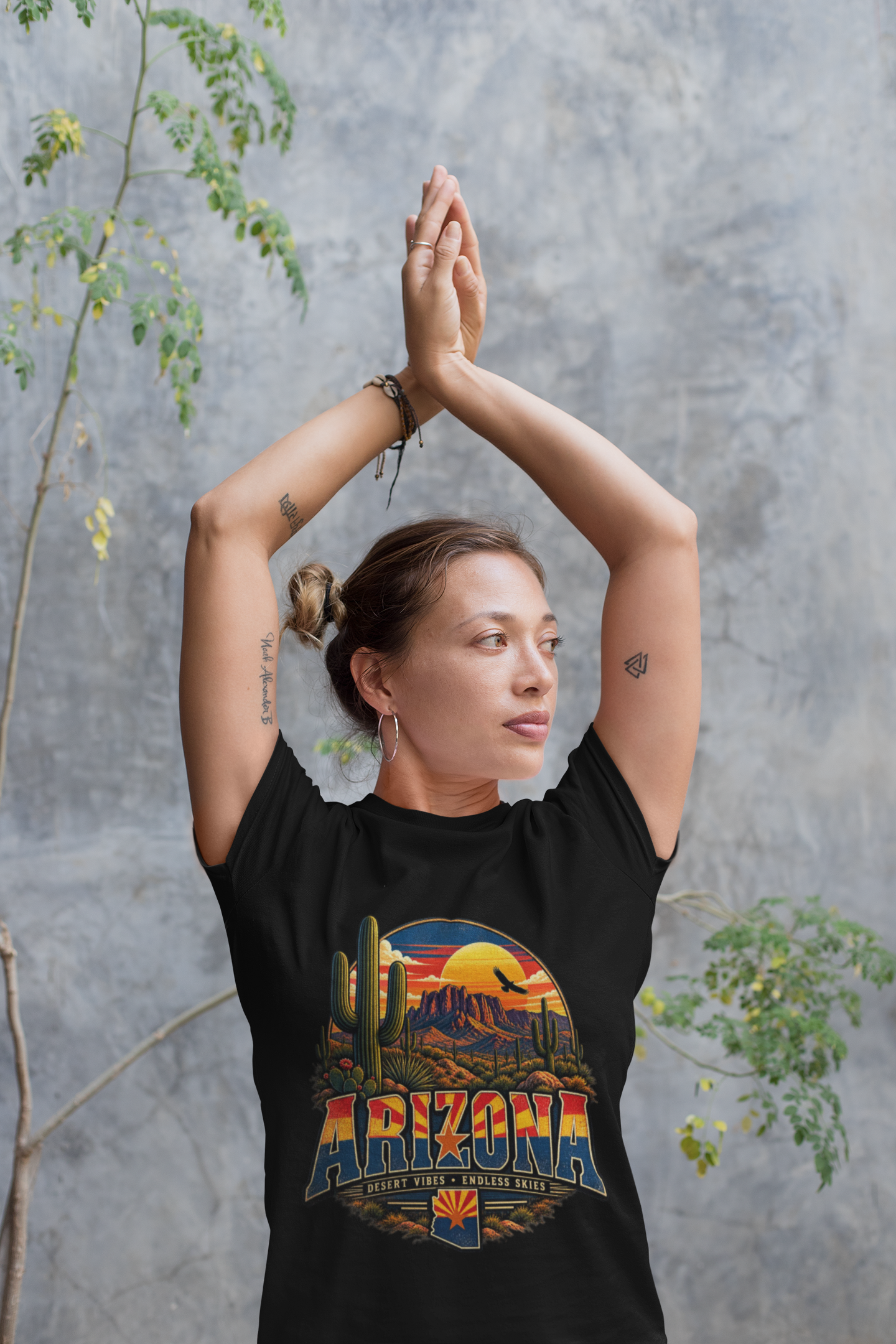 Arizona Desert Sunset Tee — Vintage Cactus Landscape T-Shirt — back view