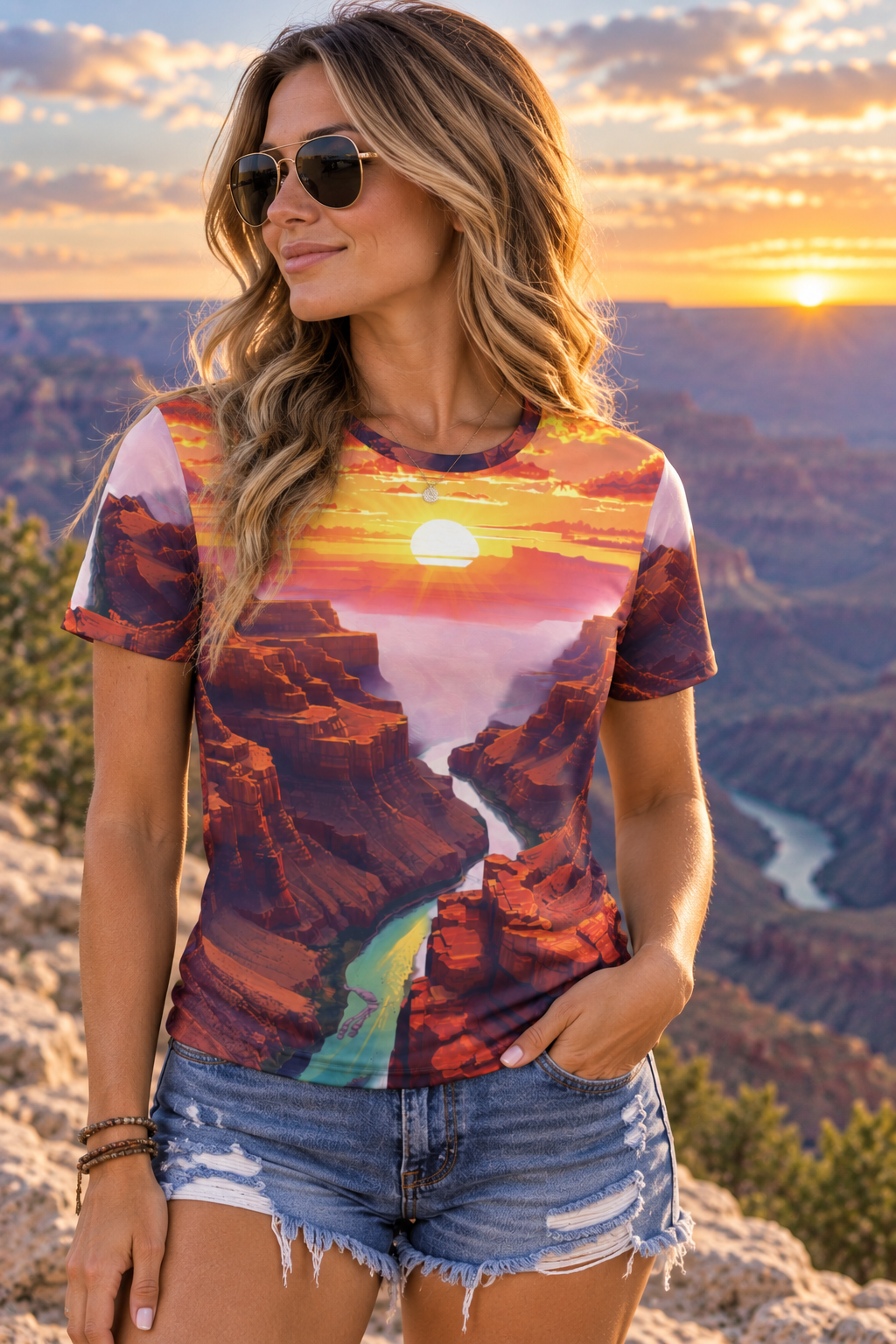 Grand Canyon Sunrise All-Over Print Tee — Arizona Desert Scenic — detail view