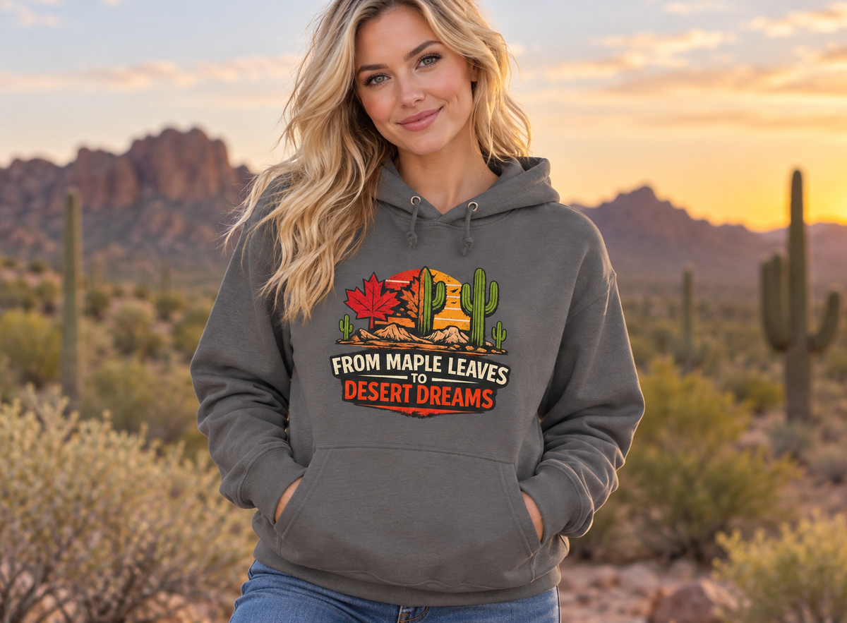 Arizona Desert Hoodie — From Maple Leaves to Desert Dreams Pullover — side view