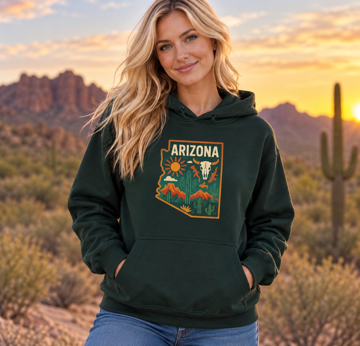 Arizona Desert Hoodie — State Outline Badge Pullover — side view