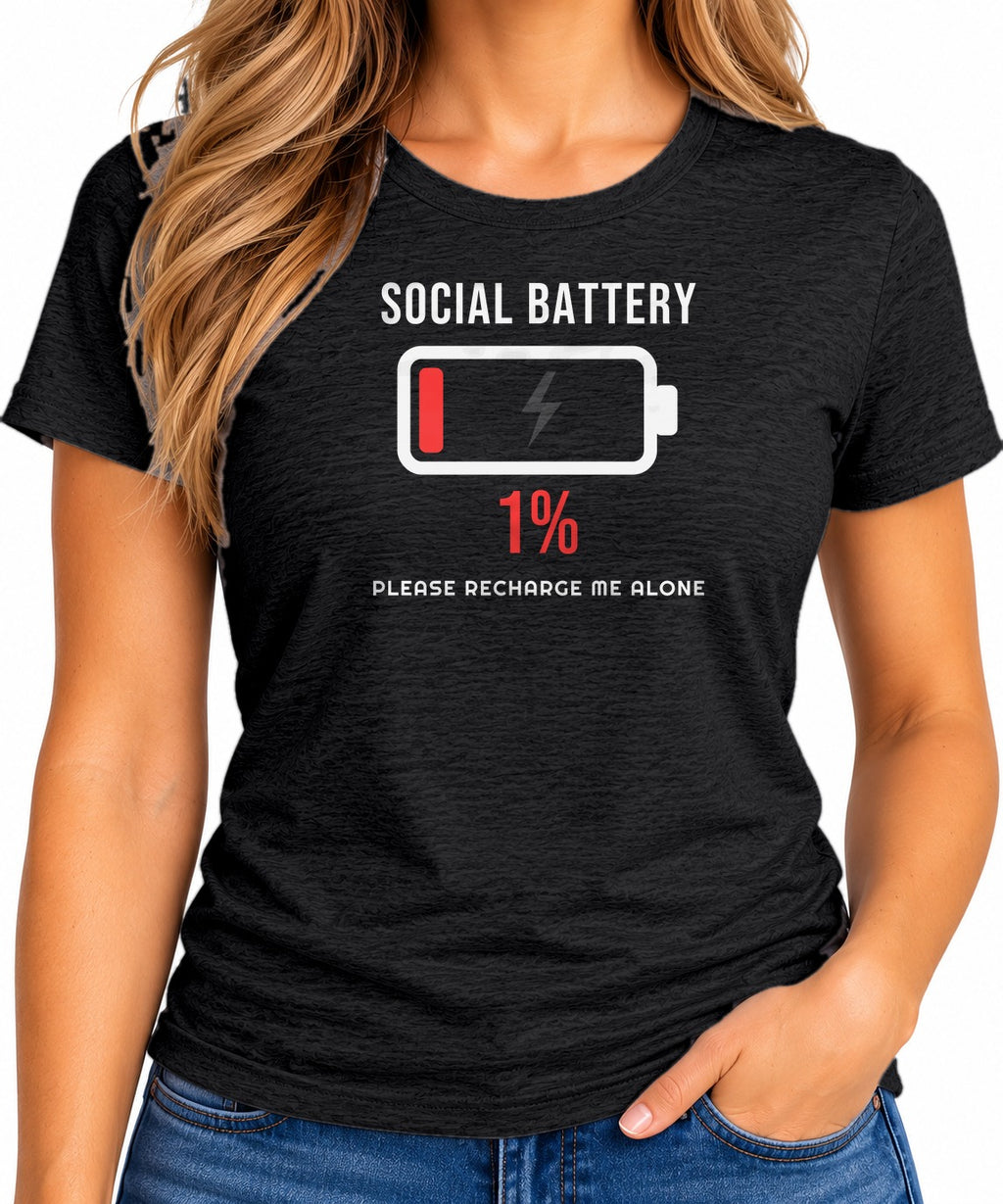 Social Battery 1% T-Shirt – Funny Introvert Low Battery Graphic Tee