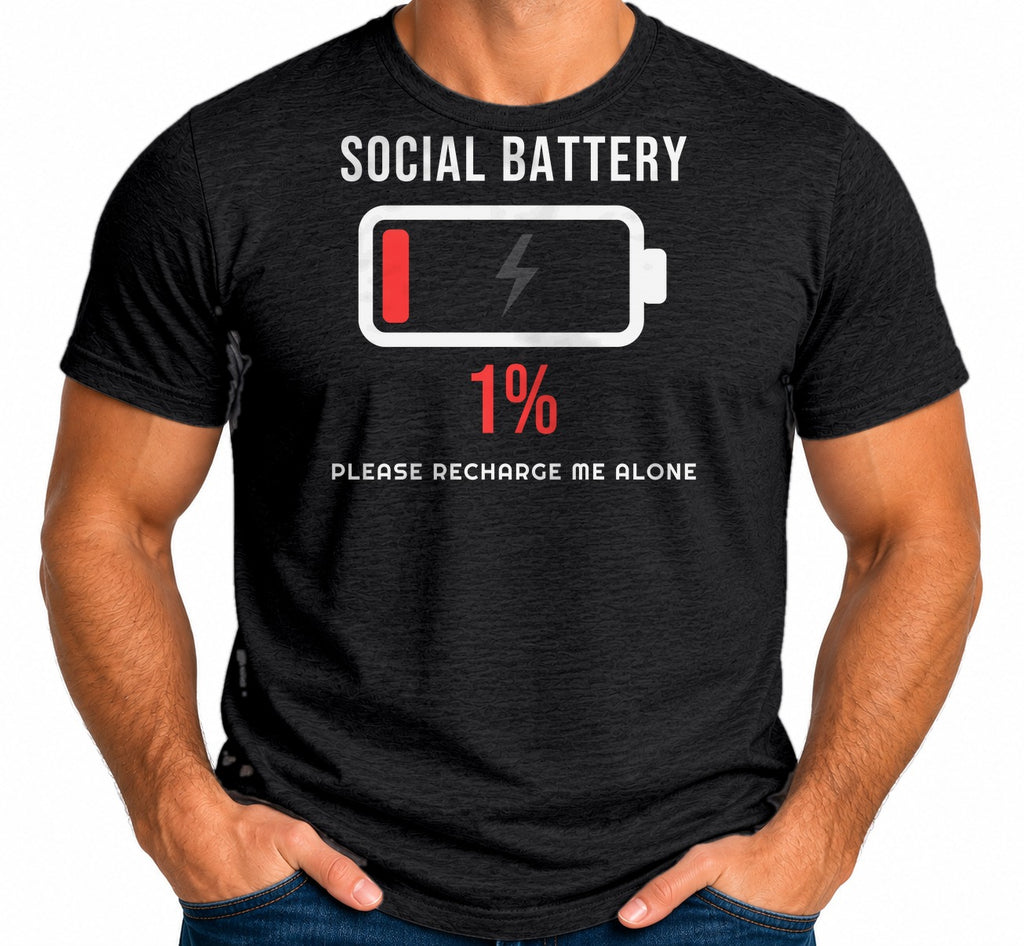 Social Battery 1% T-Shirt – Funny Introvert Low Battery Graphic Tee