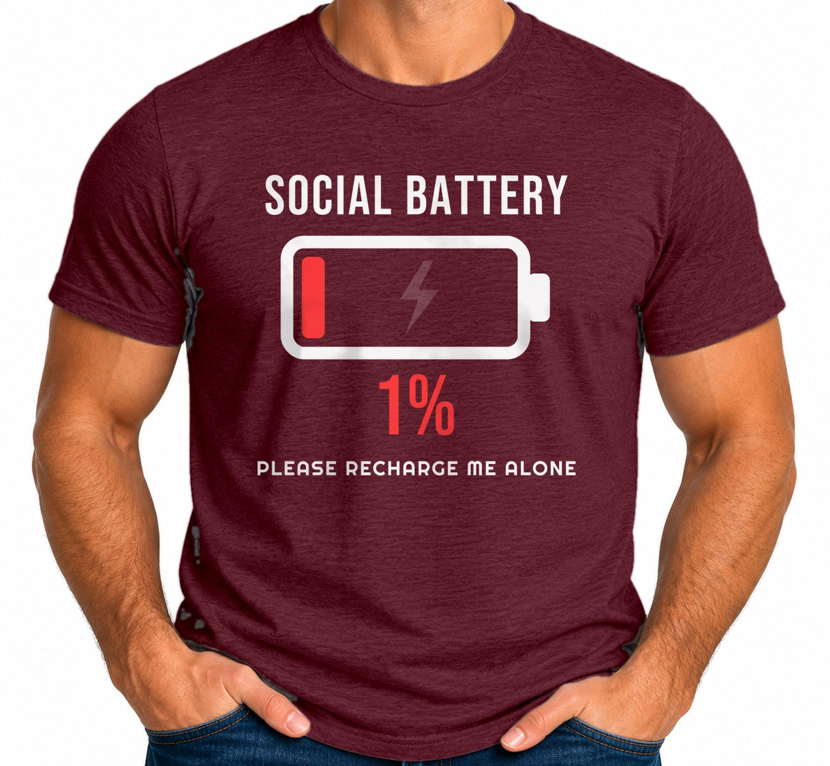 Social Battery 1% T-Shirt – Funny Introvert Low Battery Graphic Tee