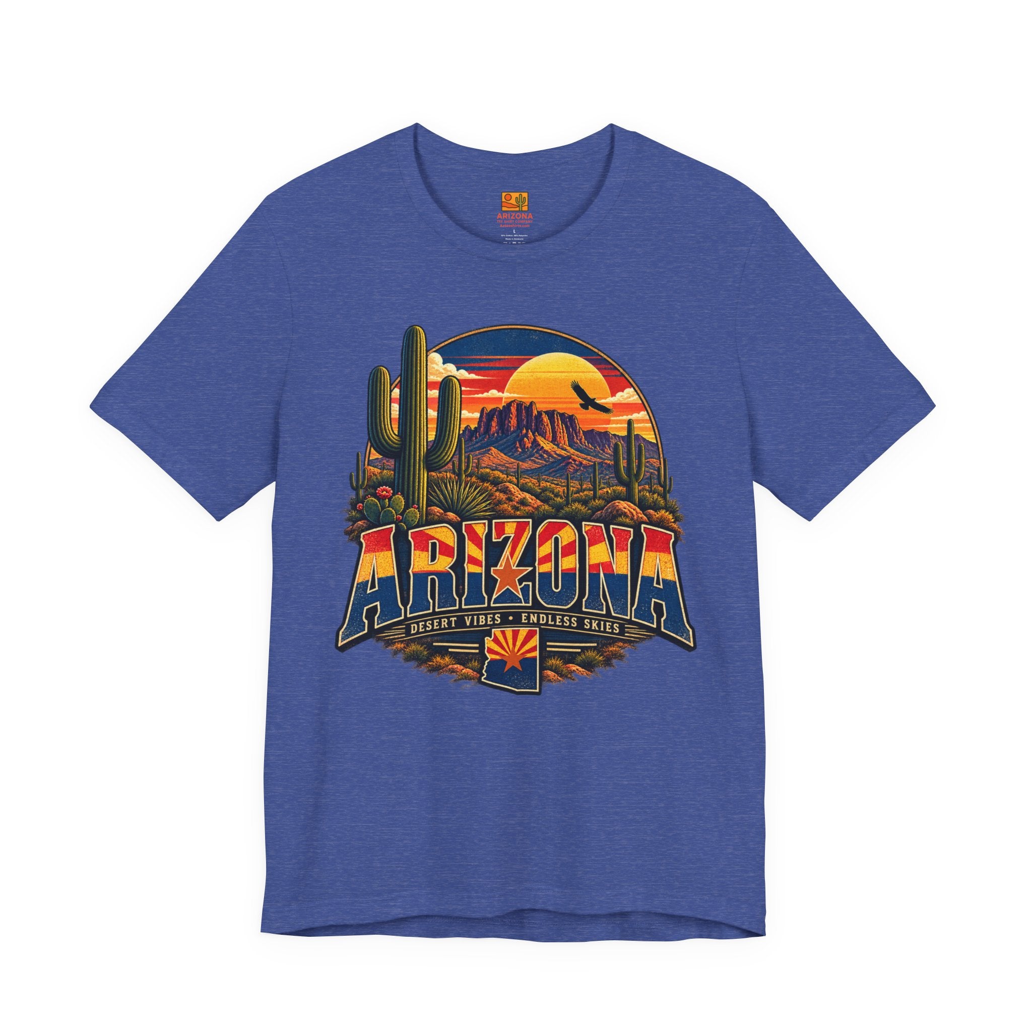 Arizona Desert Sunset Tee — Vintage Cactus Landscape T-Shirt — front view 2