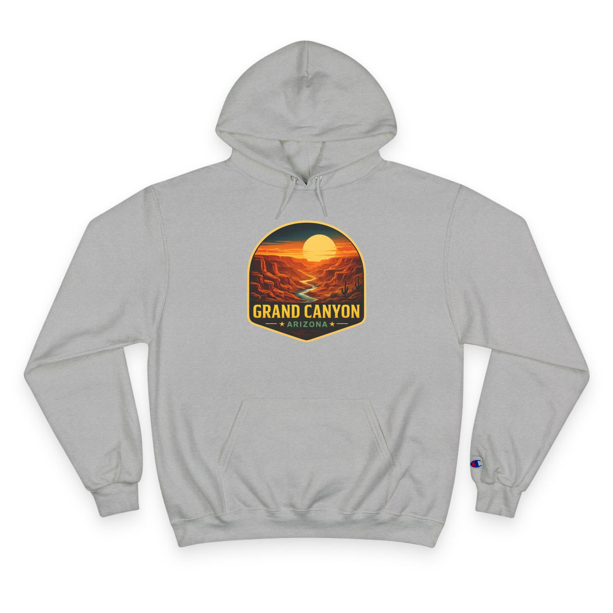 Arizona Desert Hoodie — Grand Canyon Sunset Badge Pullover — lifestyle view