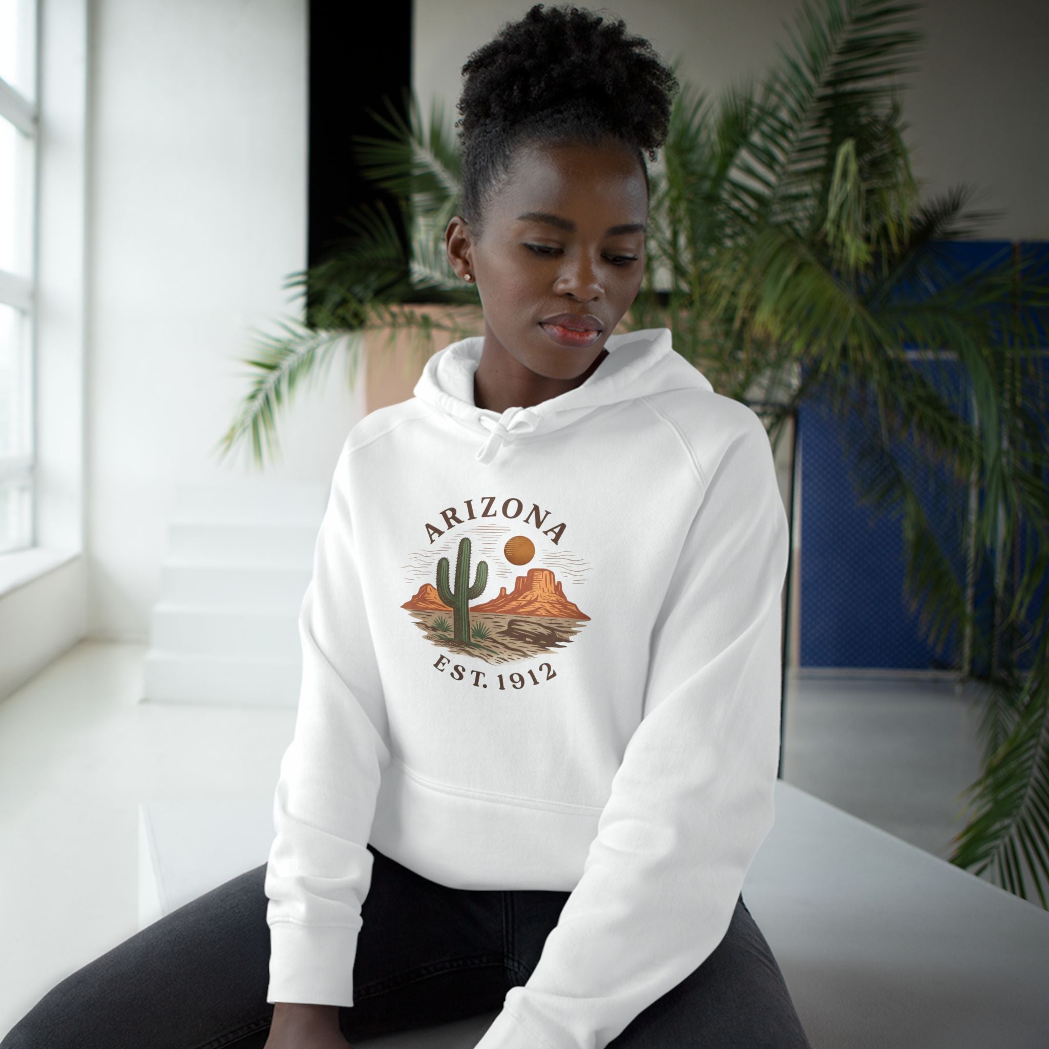 Arizona Desert Hoodie — Cactus Landscape "Est. 1912" Pullover