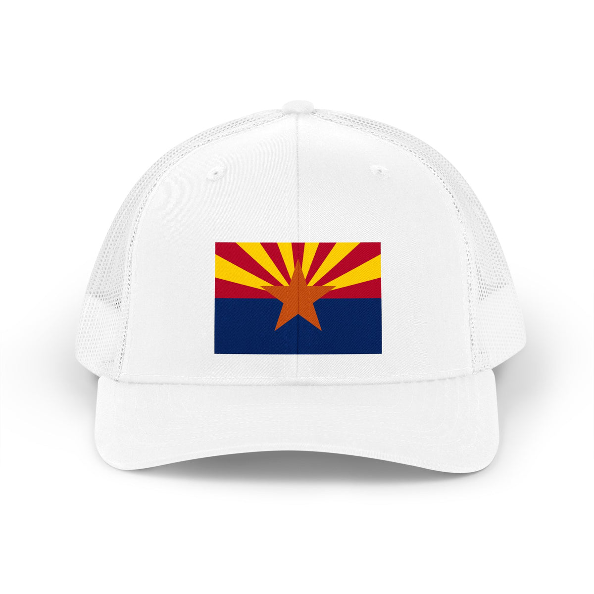 Arizona flag embroidered trucker hat - White, front view