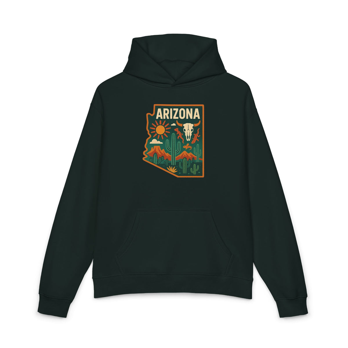 Arizona Desert Hoodie — State Outline Badge Pullover — front view