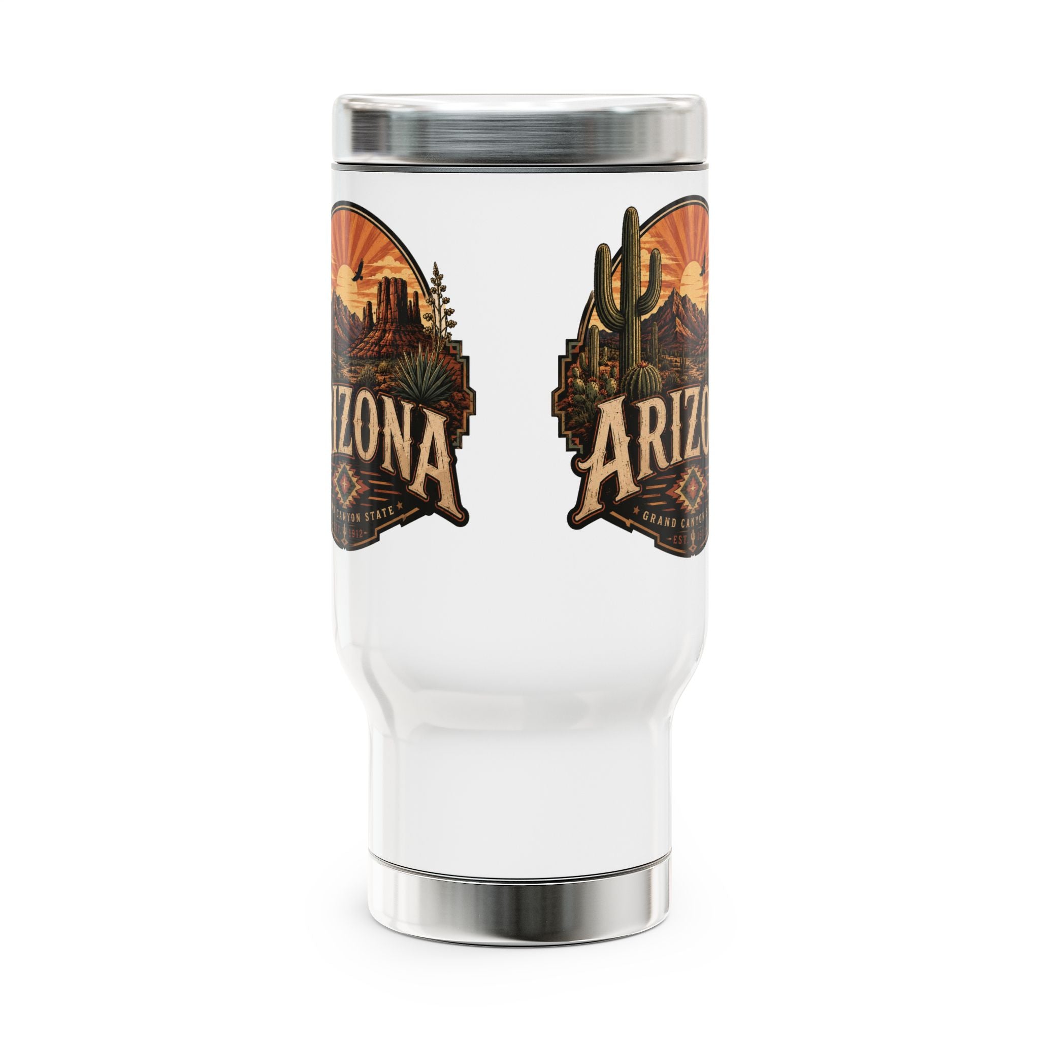 Arizona Desert Travel Mug — 14oz Stainless Steel Insulated Mug — side view