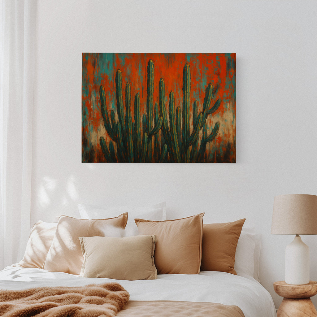 Southwest Blaze abstract cactus painting in orange and turquoise, view 10