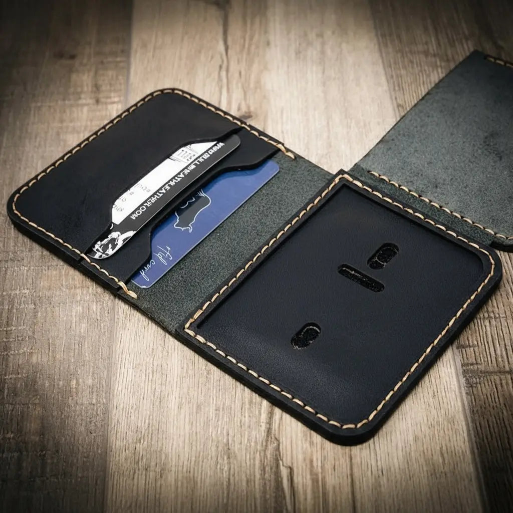Minimalist leather badge wallet, view 16